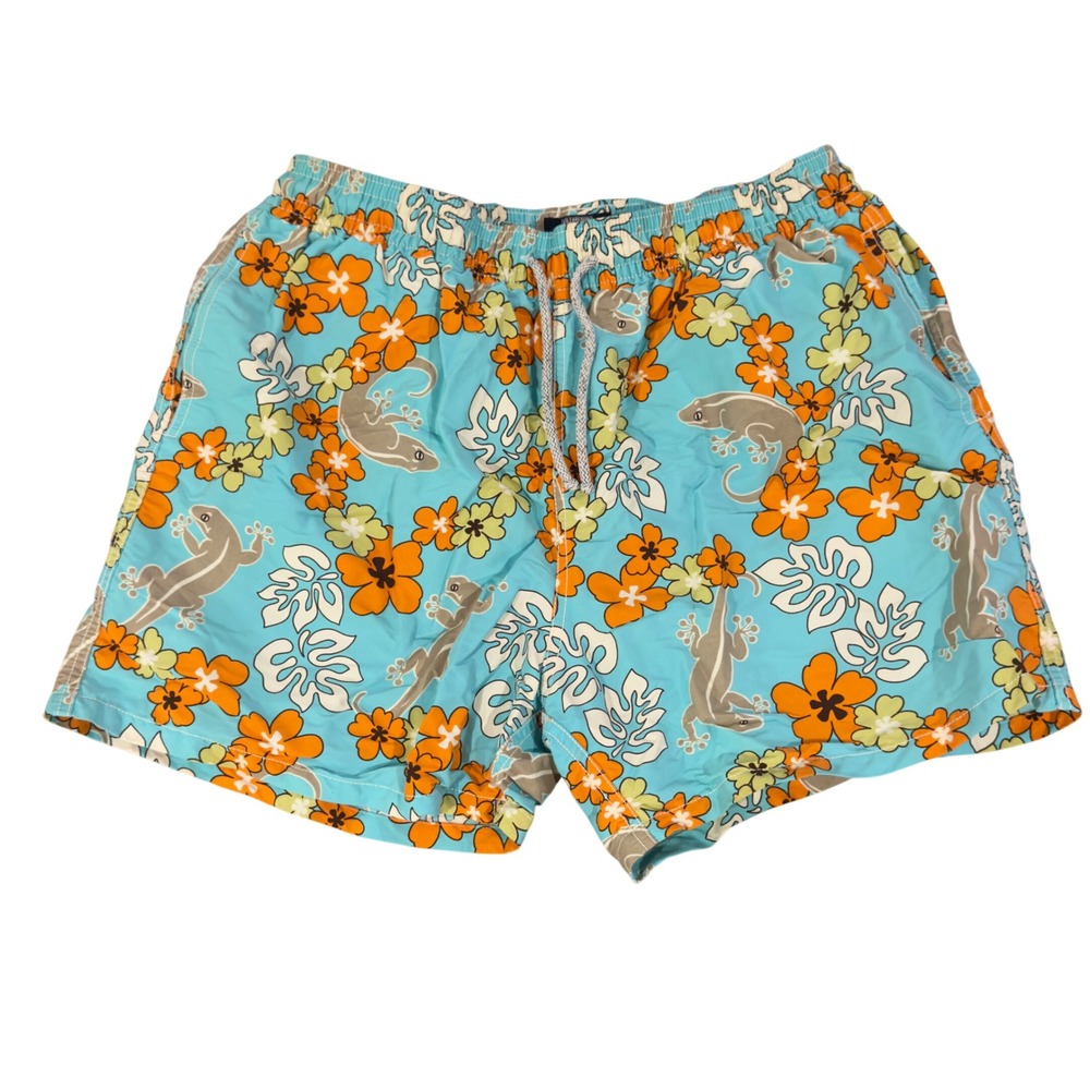 Vilebrequin Men's XXL Floral Poppies & Geckos Mesh Lined 4.5" Swim Trunks Shorts